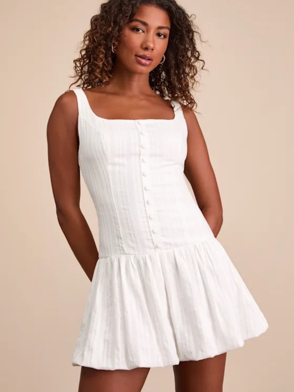 White Square Neck Button-Front Sundress